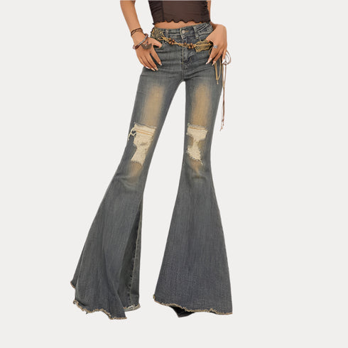 Blue High-waisted Women's Bell-bottoms Jeans